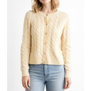 Wilt 100% Cashmere Buttery Pastel Yellow Cableknit Cardigan L